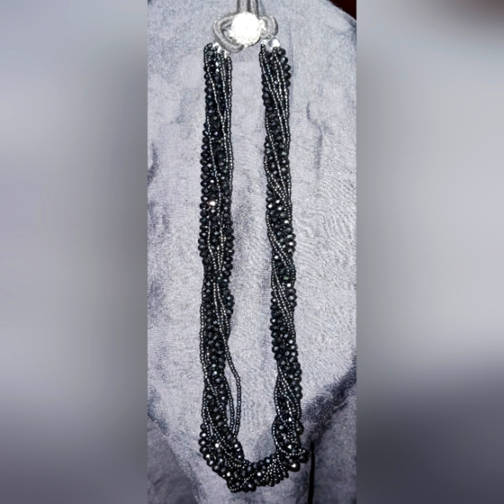 Black multi strand Crystal bead necklace